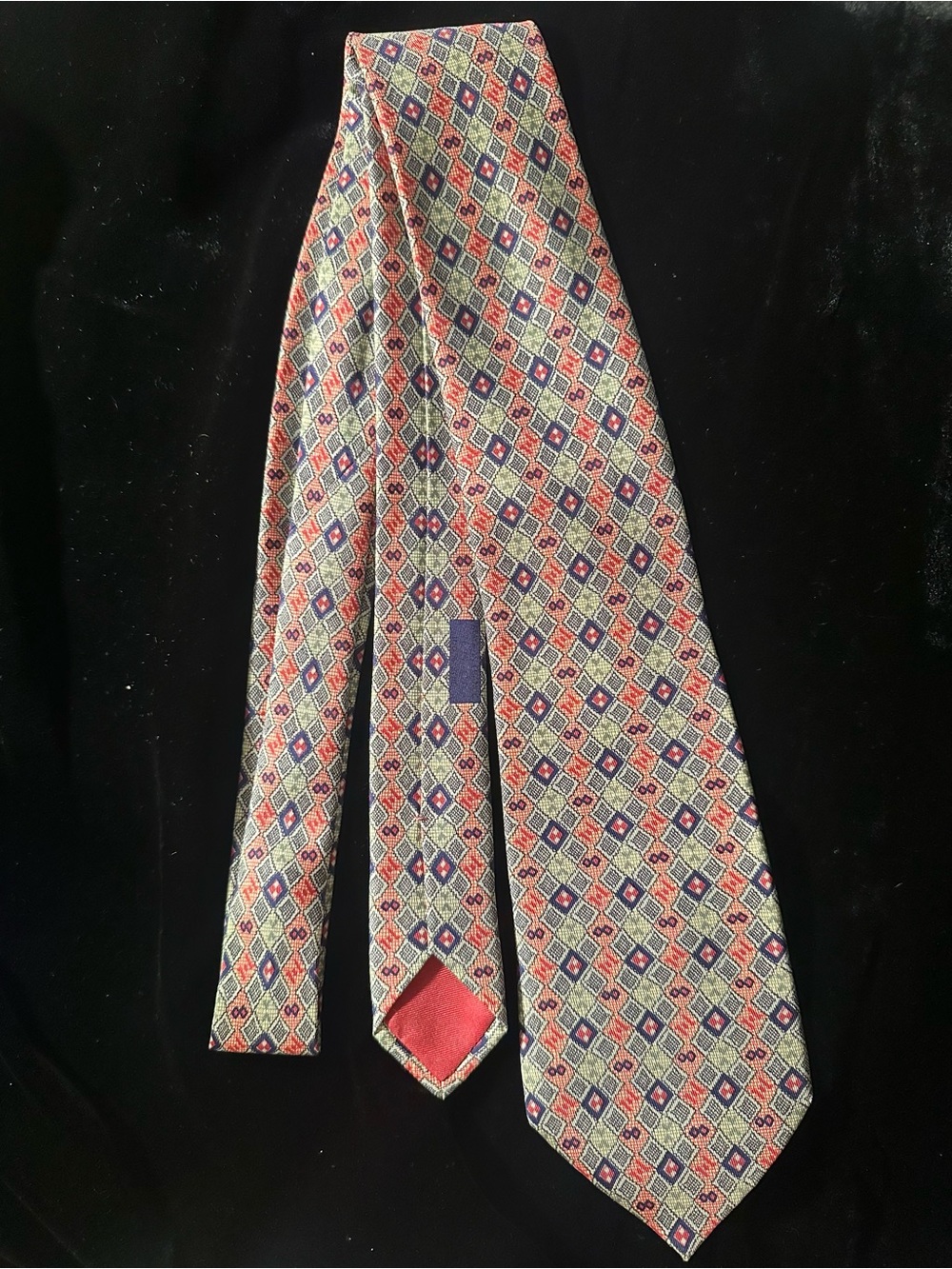 Hermes Geometric Silk Tie in Red and Blue